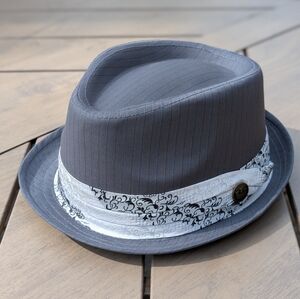 Goorin Bros Gray Pinstripe Moretti Fedora Top Hat Large with Authentic Hat Box